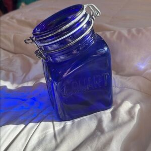 Cobalt Blue Glass Food Storage Jar with Airtight Seal 1968